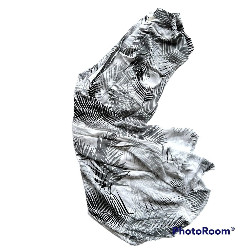 Cloth & Stone Palm Print Dress Medium Hi Low Fringed Raw Hem Front Back …